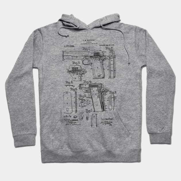 1911 Pistol Takedown Patent (black) Hoodie by Big Term Designs